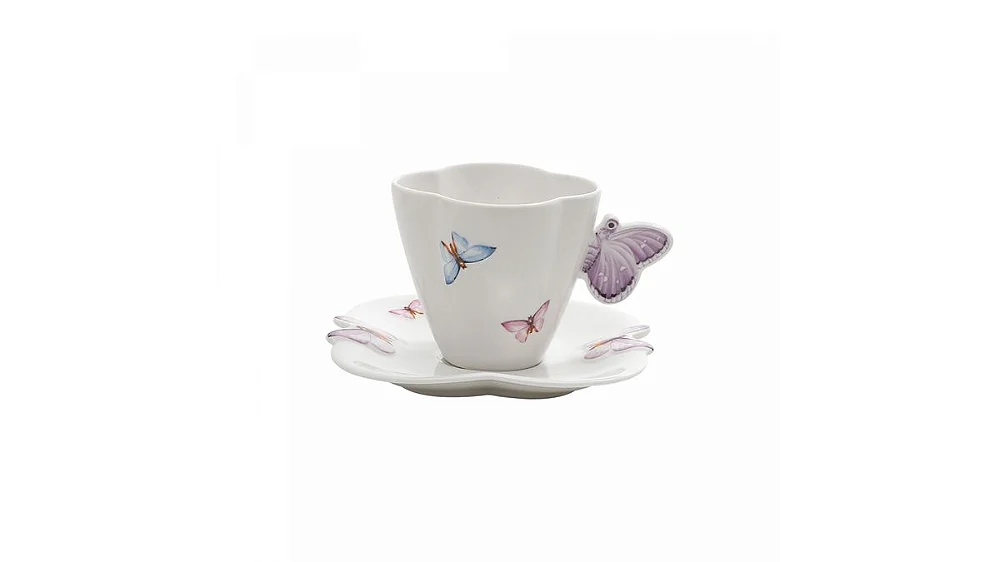 Xícara com pires em Porcelana Borboletas