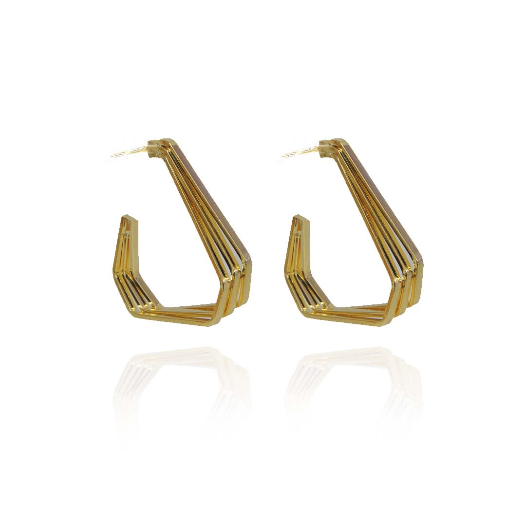 Brinco Argola Três Triangulos Banhado em Ouro 18k (BR0251)