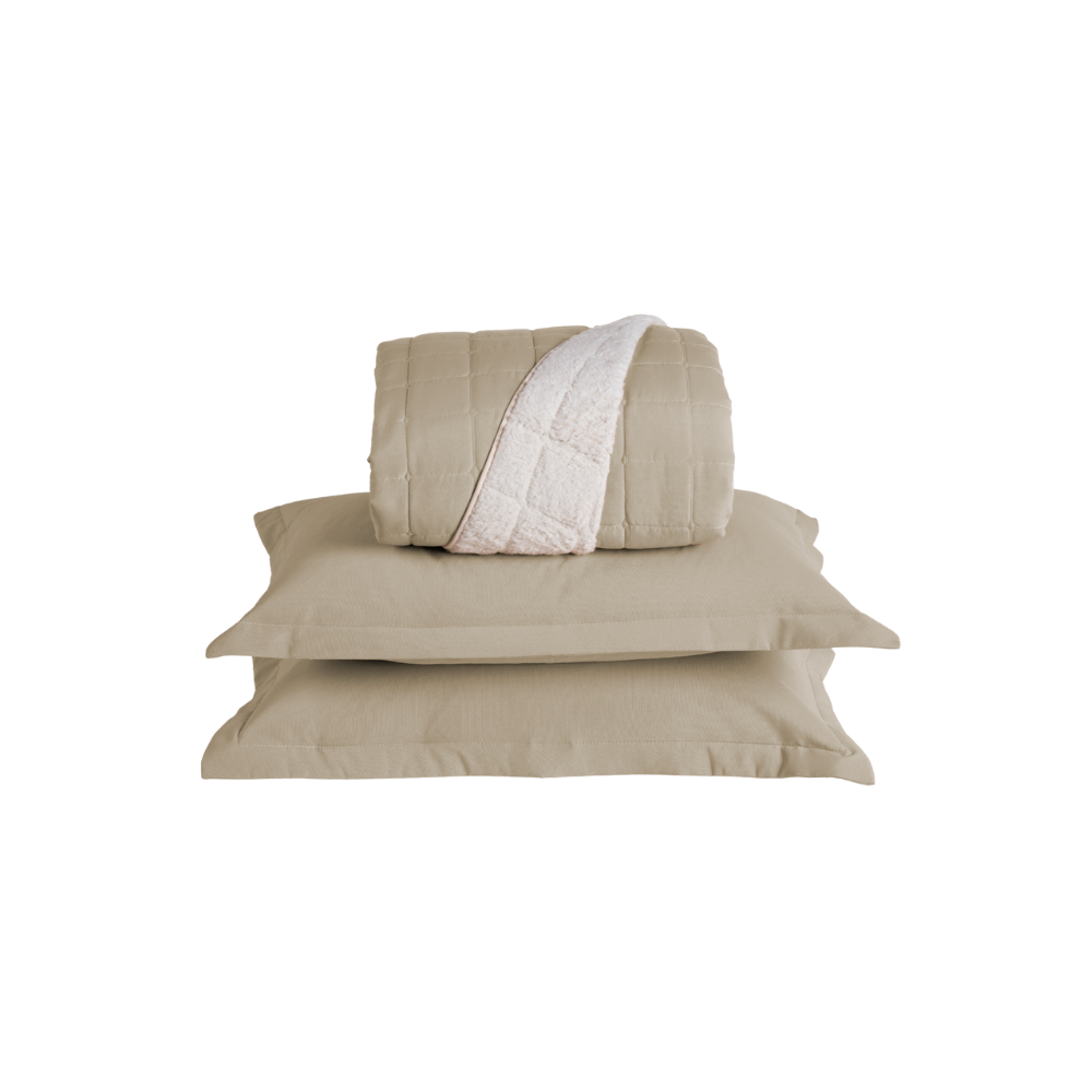 Kit Cobre Leito Matelado Dupla Face Sherpa de Carneiro 3 Peças Queen