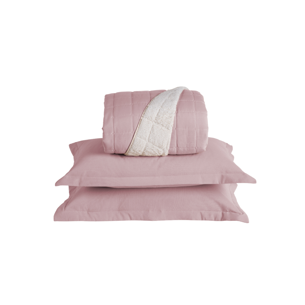 Kit Cobre Leito Matelado Dupla Face Sherpa de Carneiro 3 Peças Queen
