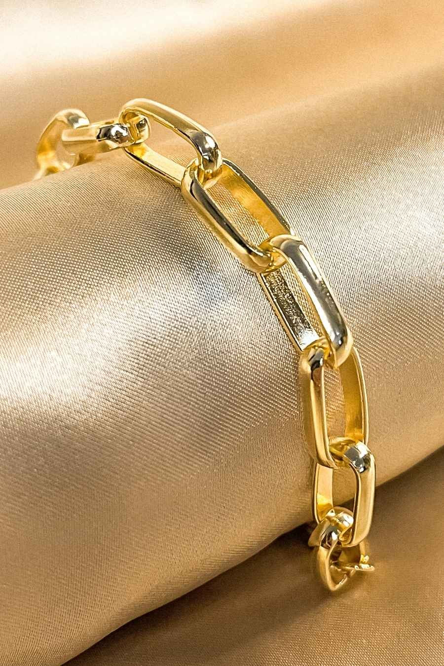 Pulseira de Elos Intercalados Grandes Banhados a Ouro 18k (PL0051)