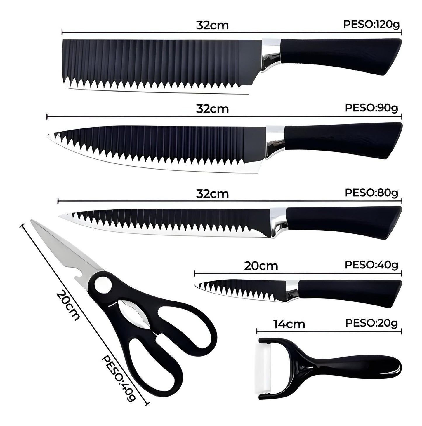 Jogo De Facas Inox 6 Peças