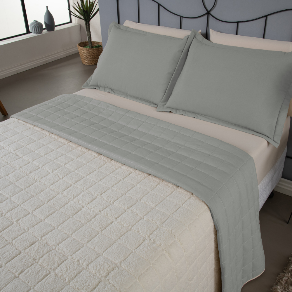 Kit Cobre Leito Matelado Dupla Face Sherpa de Carneiro 3 Peças Casal