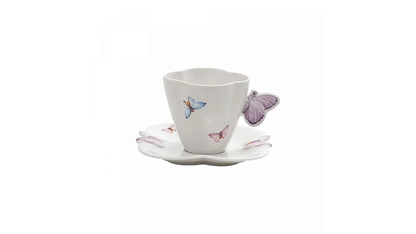 Xícara com pires em Porcelana Borboletas