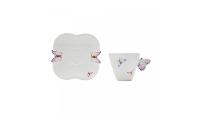 Xícara com pires em Porcelana Borboletas
