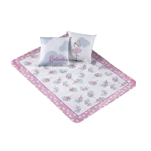 Kit Tapete Estampado Com Capas de Almofadas 3 Peças Ballerina Juvenil