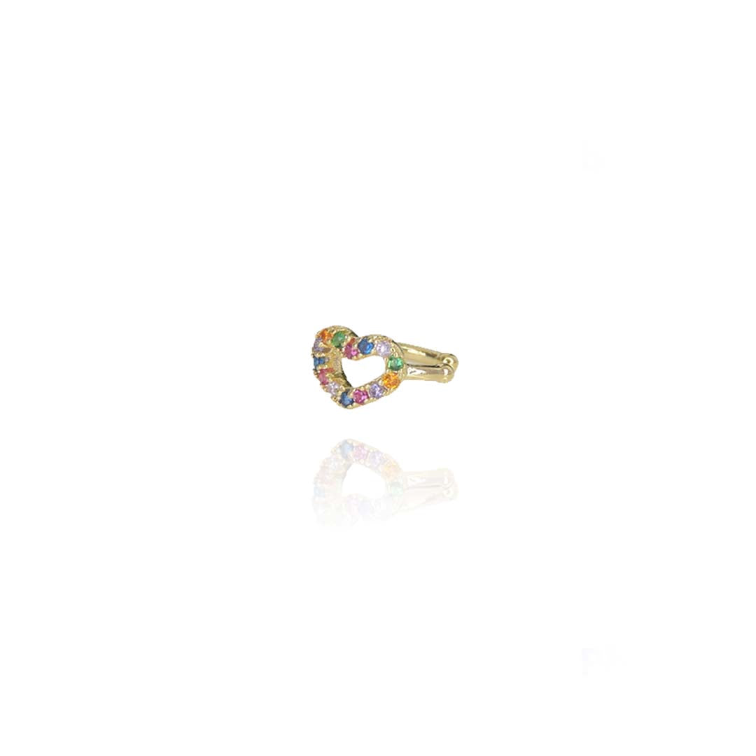 Piercing Fake Com Coração de Zircônias Coloridas