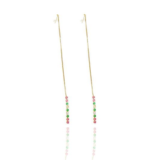 Brinco Fio de Corrente de Zircônias Coloridas Sortidas