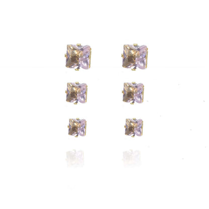 Trio Quadrado de Zircônia Rosa Claro Banhado em Ouro 18k (TR0021)