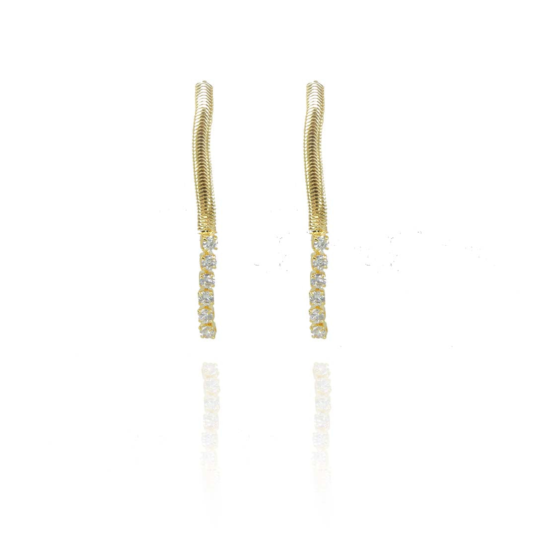 Brinco de Fita com Zircônias na Ponta Banhado em Ouro 18k (BR0248)