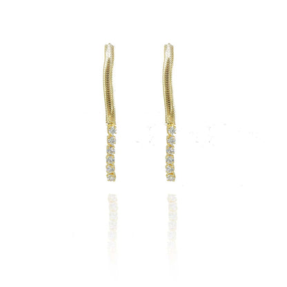 Brinco de Fita com Zircônias na Ponta Banhado em Ouro 18k (BR0248)