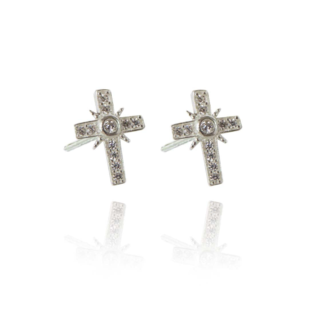 Brinco de Cruz com Zircônias Brancas