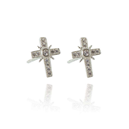 Brinco de Cruz com Zircônias Brancas