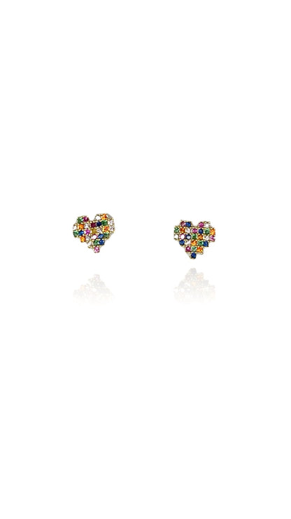 Brinco Coração Com Zircônias Coloridas