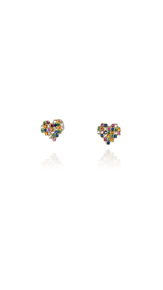 Brinco Coração Com Zircônias Coloridas