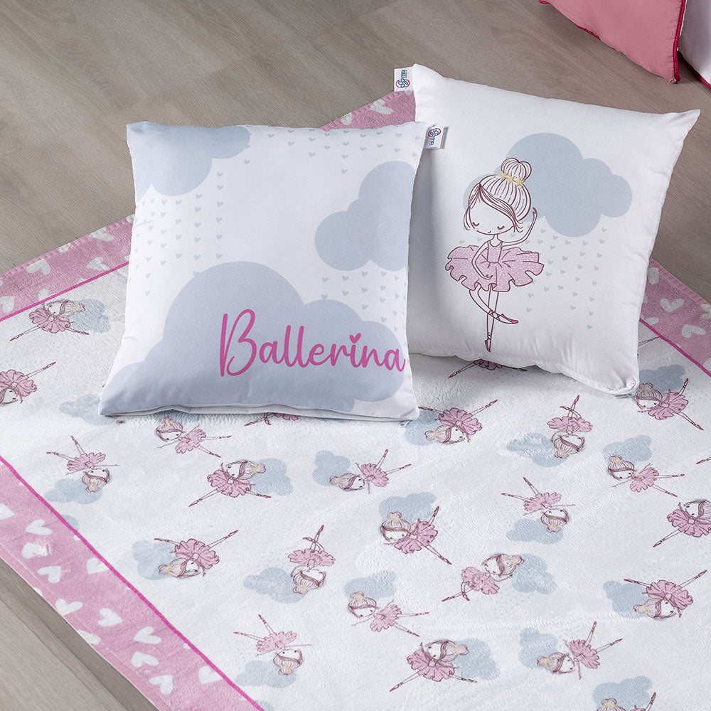 Kit Tapete Estampado Com Capas de Almofadas 3 Peças Ballerina Juvenil