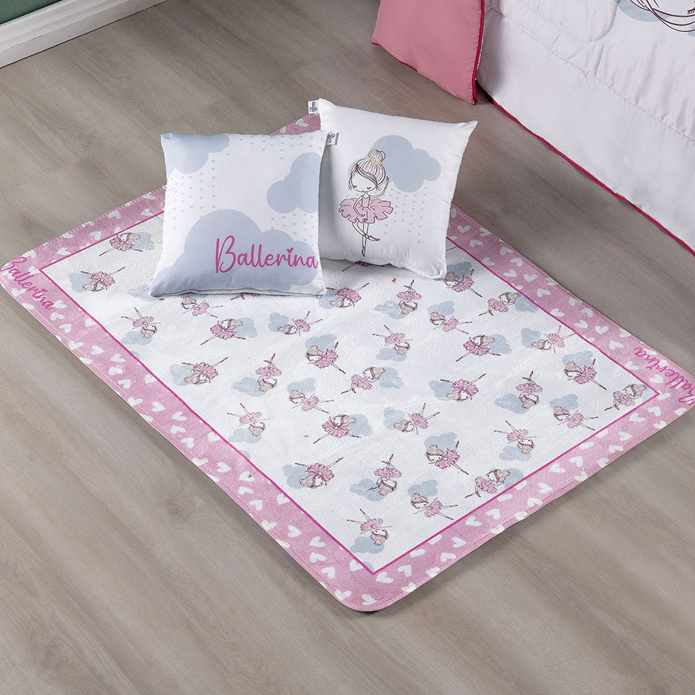 Kit Tapete Estampado Com Capas de Almofadas 3 Peças Ballerina Juvenil