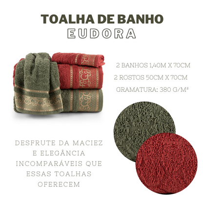 JOGO DE BANHO EUDORA 4 PEÇAS - Cor:Tango e Oliva (Vinho e Verde) (800EUD770841)