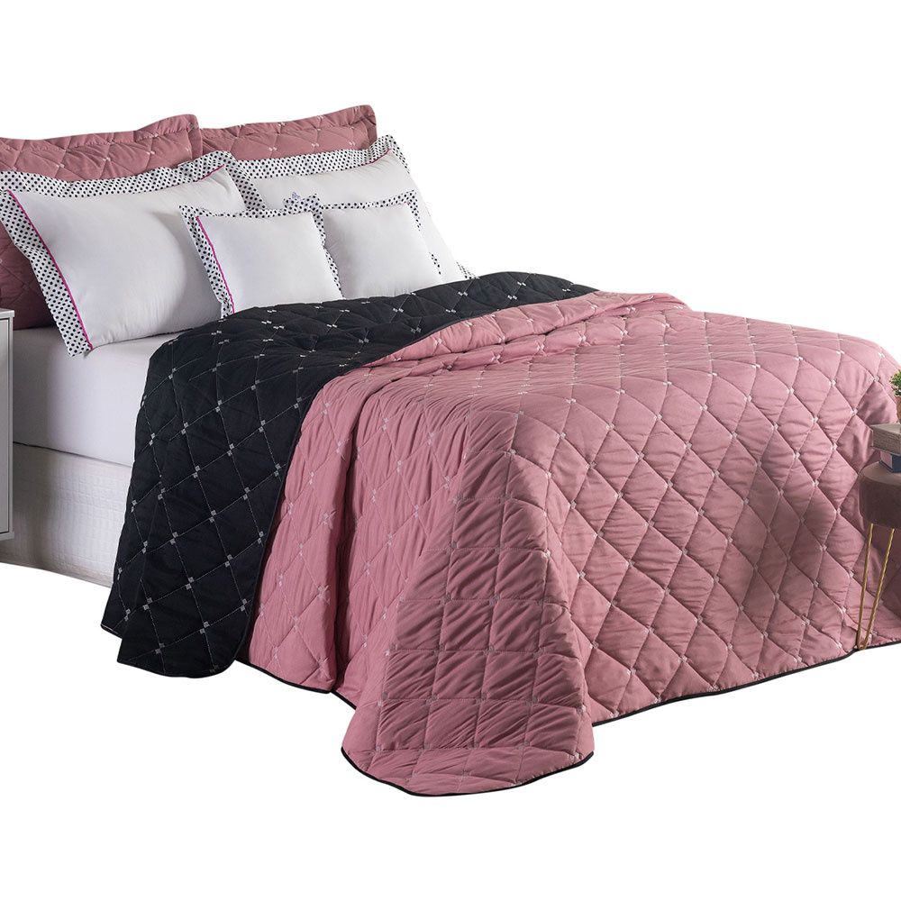 Kit Cobre Leito Dupla Face Casal Queen Bordado