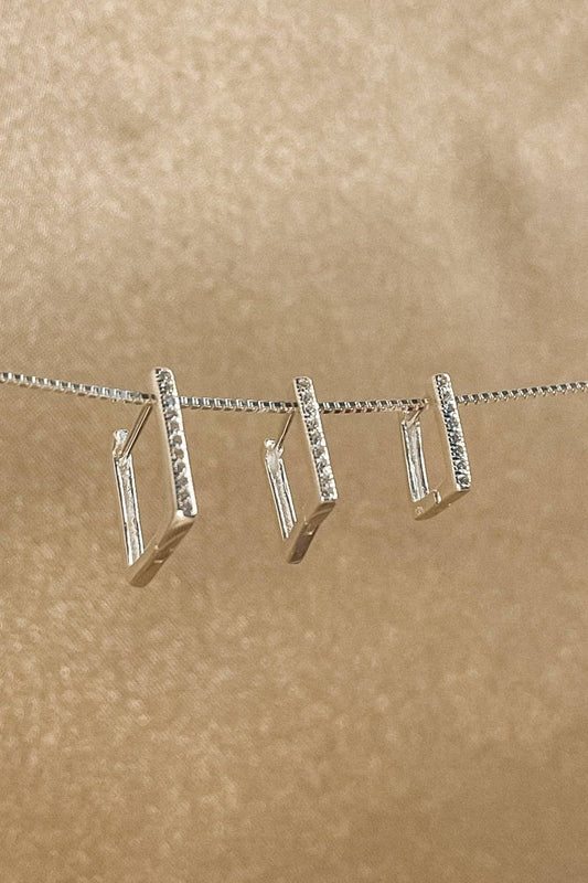 Trio de Argolinhas Quadradas com Zircônia em Prata 925 (TR0027)