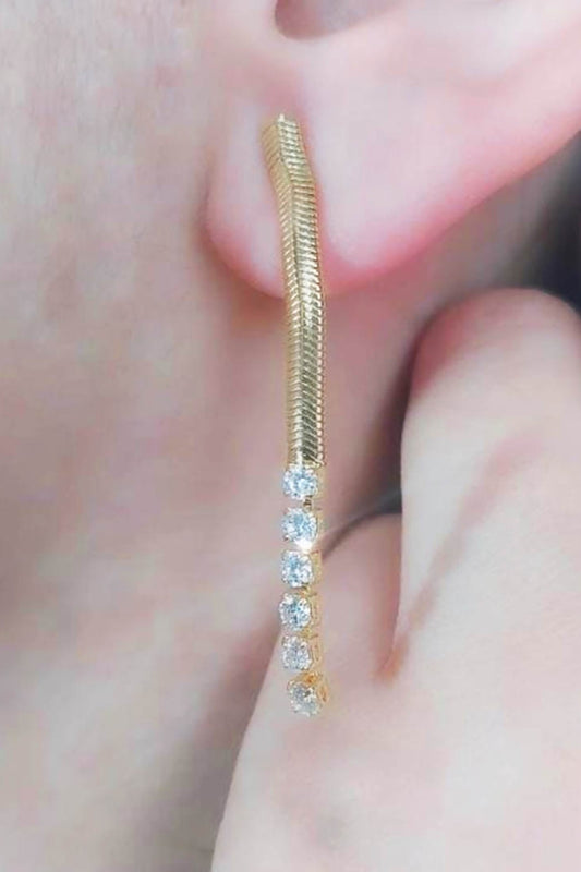 Brinco de Fita com Zircônias na Ponta Banhado em Ouro 18k (BR0248)