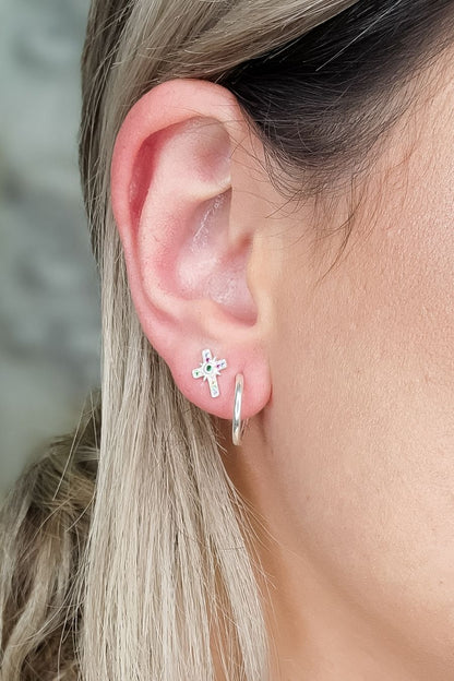 Brinco de Cruz com Zircônias Coloridas em Prata 925 (BR0257)
