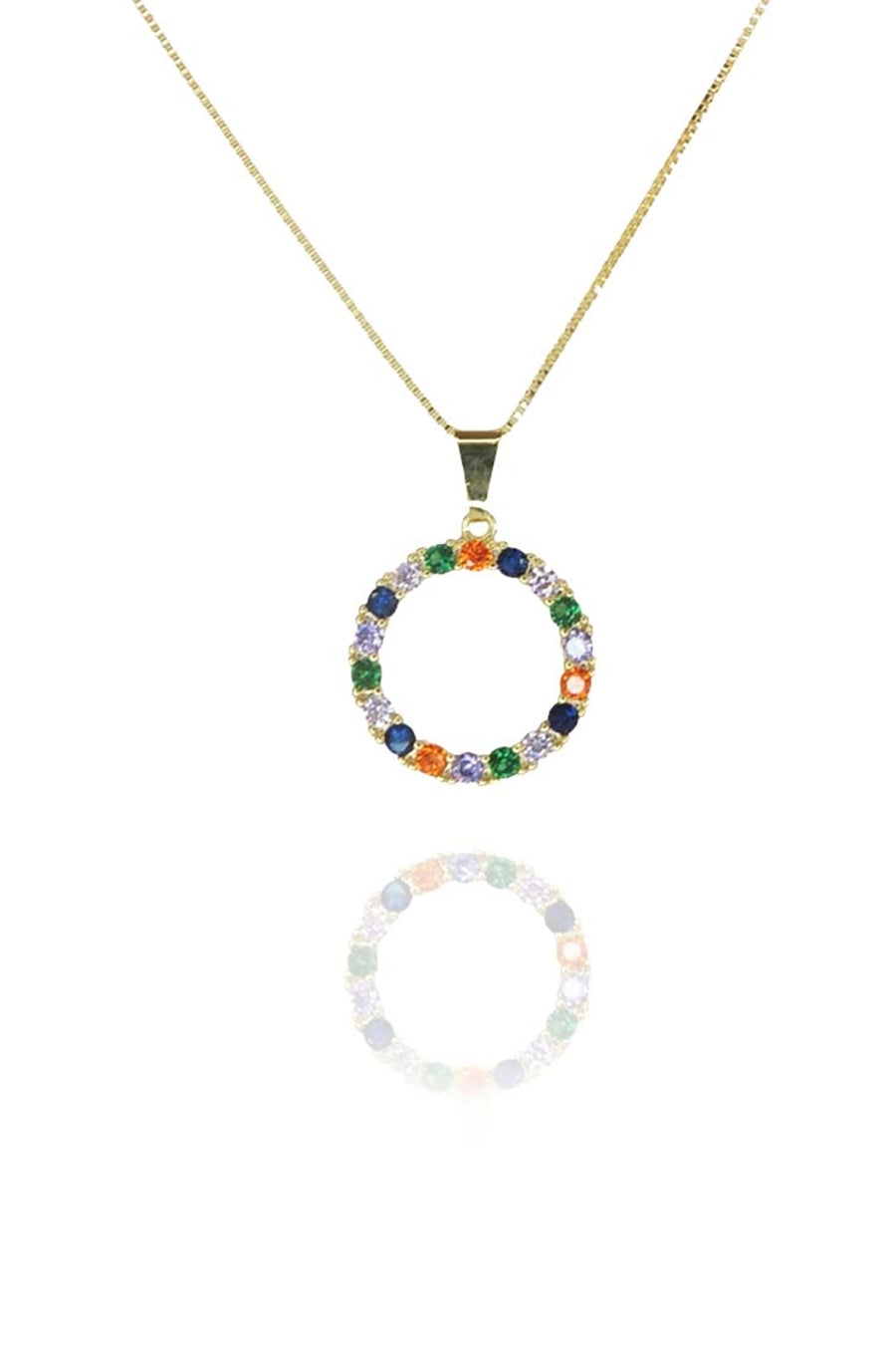 Colar Pingente Circulo de Zircônia Colorida Banhado em Ouro 18k (CL0095)