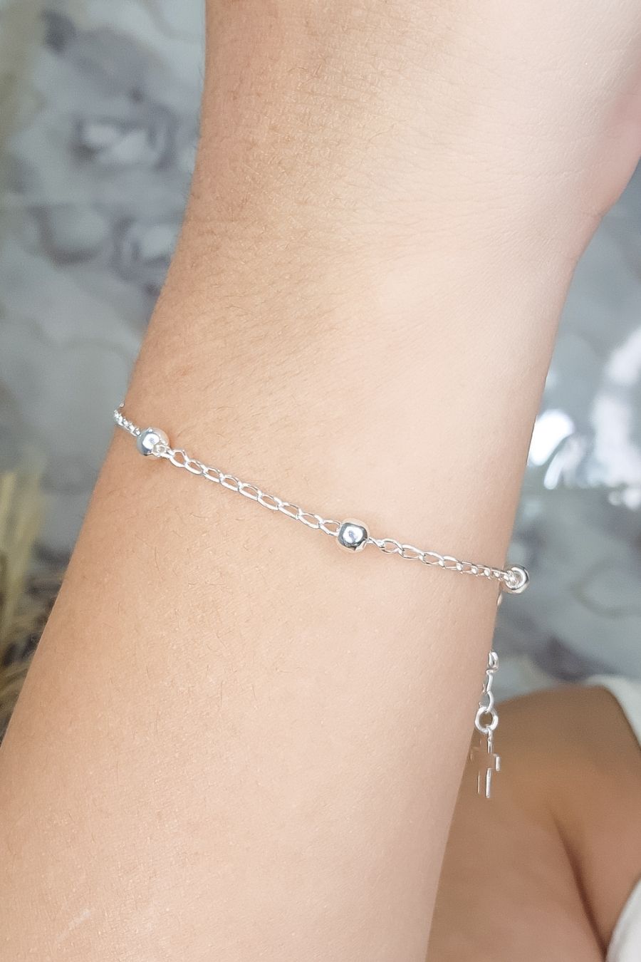 Pulseira de Bolinha com Cruz e Zircônia em Prata 925 (PL0066)