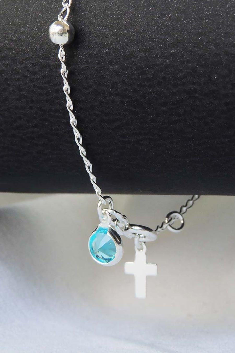 Pulseira de Bolinha com Cruz e Zircônia em Prata 925 (PL0066)