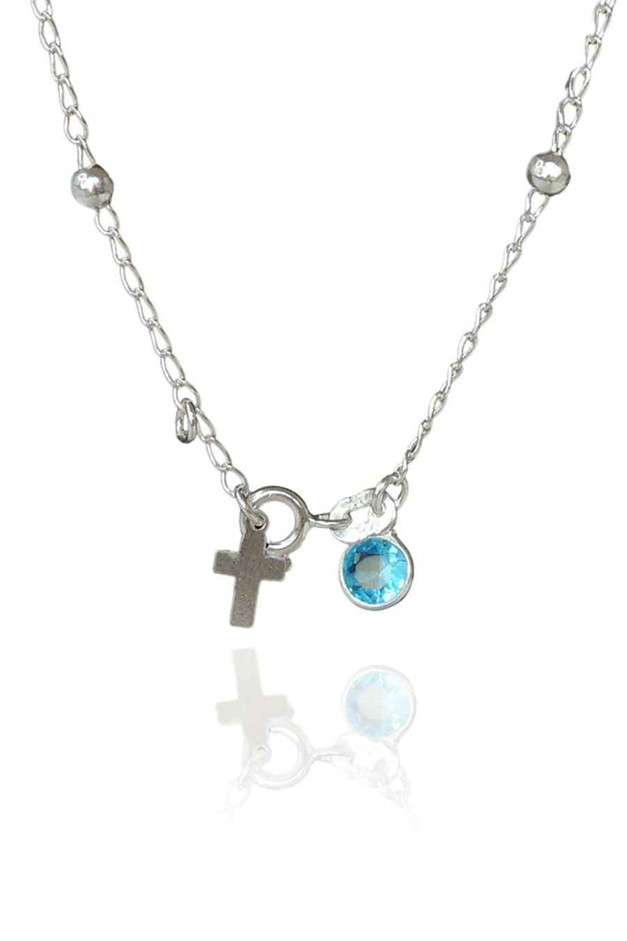 Pulseira de Bolinha com Cruz e Zircônia em Prata 925 (PL0066)