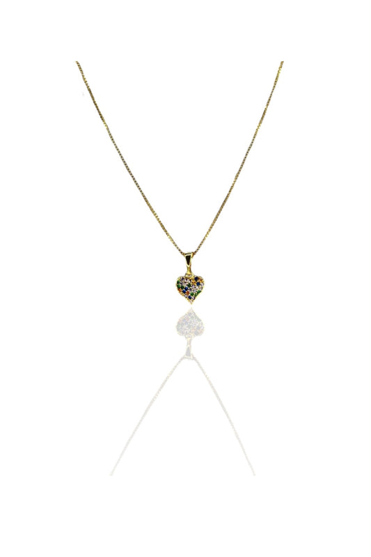 Colar Pingente Coração com Zircônia Multicolor