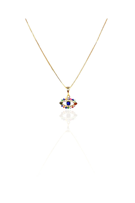 Colar Pingente Olho Grego com Zircônia Multicolor