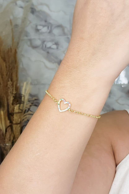 Pulseira Com Pingente De Coração Em Zircônias Coloridas