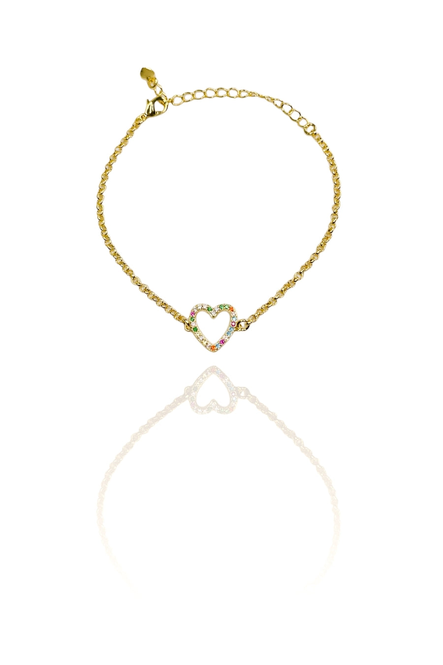 Pulseira Com Pingente De Coração Em Zircônias Coloridas