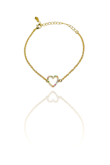 Pulseira Com Pingente De Coração Em Zircônias Coloridas