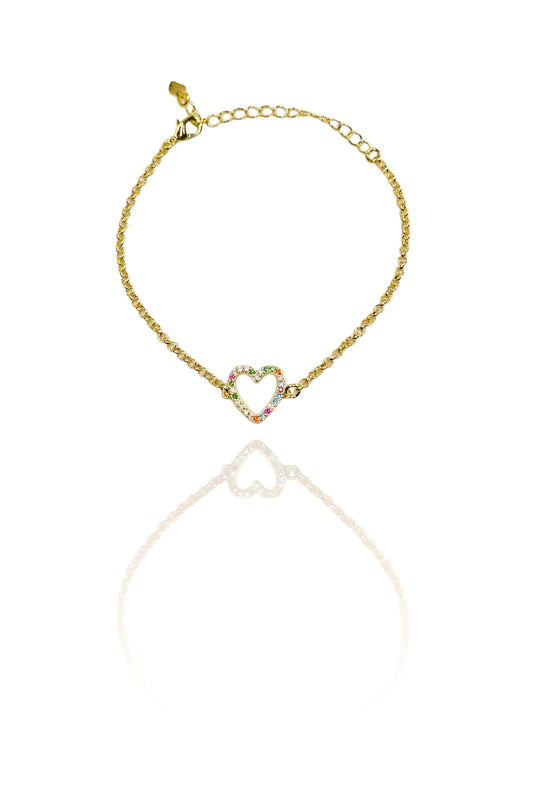 Pulseira Com Pingente De Coração Em Zircônias Coloridas