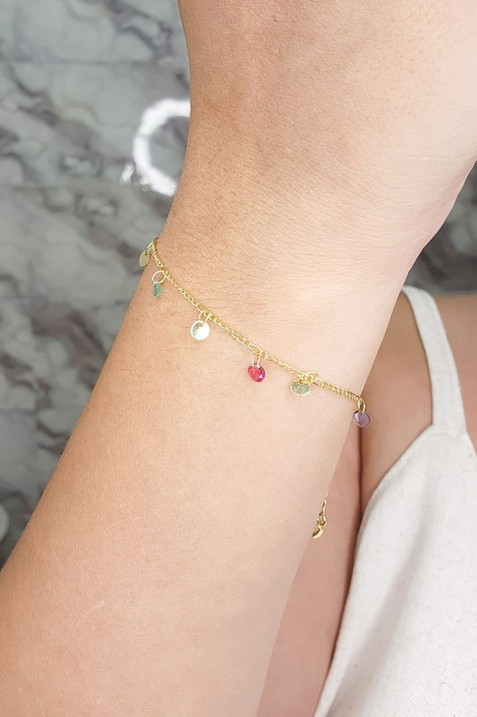 Pulseira de Zircônias Coloridas Banhado a Ouro 18k (PL0057)