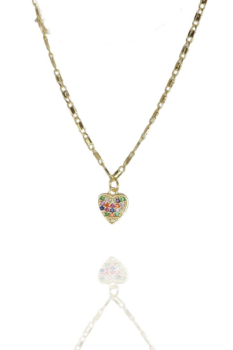 Pulseira Com Coração de Zircônias Coloridas Banhado a Ouro 18k (PL0052)
