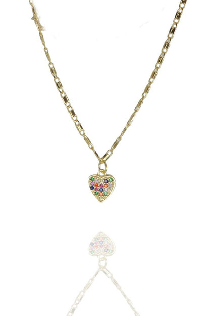 Pulseira Com Coração de Zircônias Coloridas Banhado a Ouro 18k (PL0052)