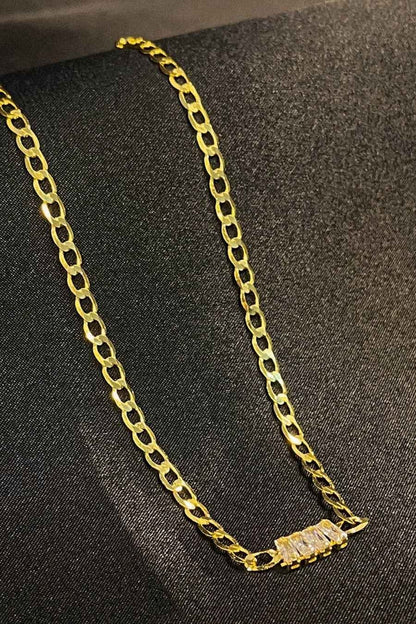 Choker de Corrente Chapada Com Zircônias ao Centro Banhado em Ouro 18k (CK0014)