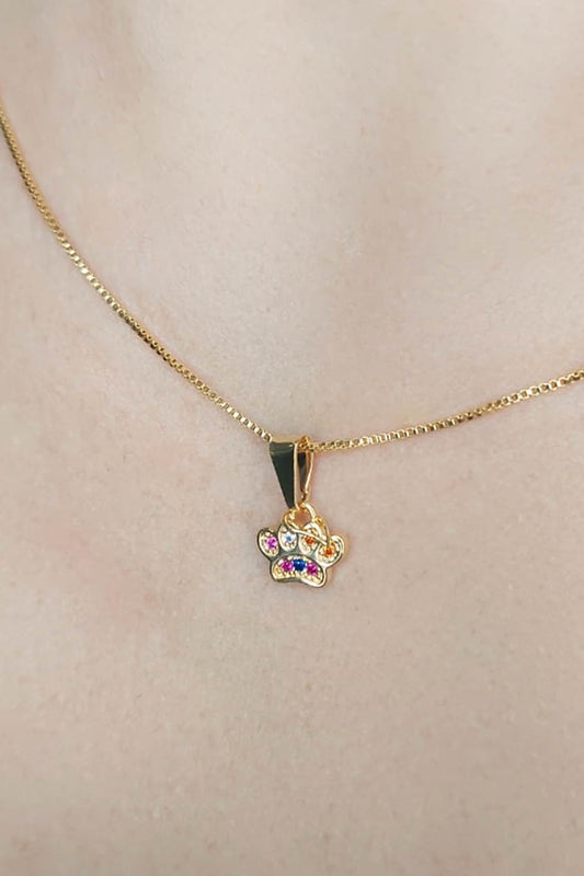 Colar Pingente Patinha De Cachorro Colorida Banhado em Ouro 18k (CL0109)