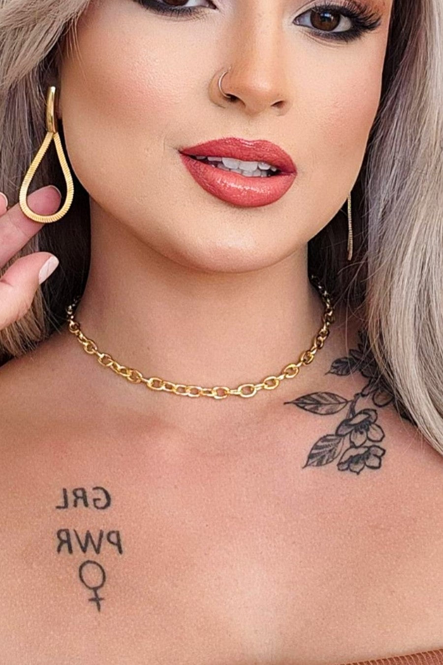 Choker Corrente Com Elos Ovalados