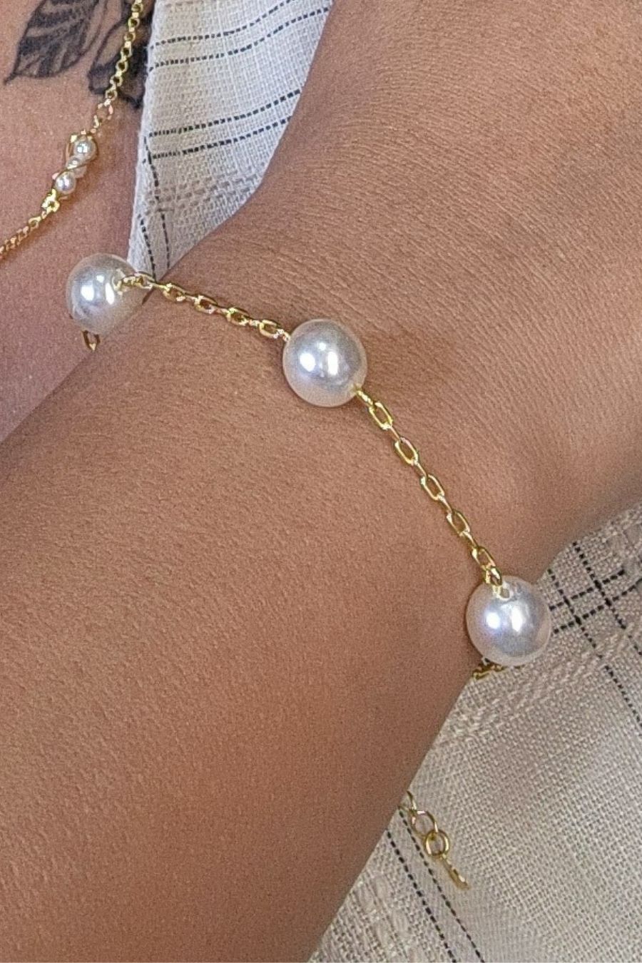 Pulseira de Pérolas Grandes Banhado em Ouro 18k (PL0059)