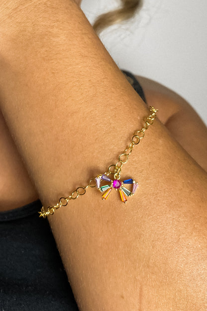 Pulseira Com Laço De Zircônias Coloridas