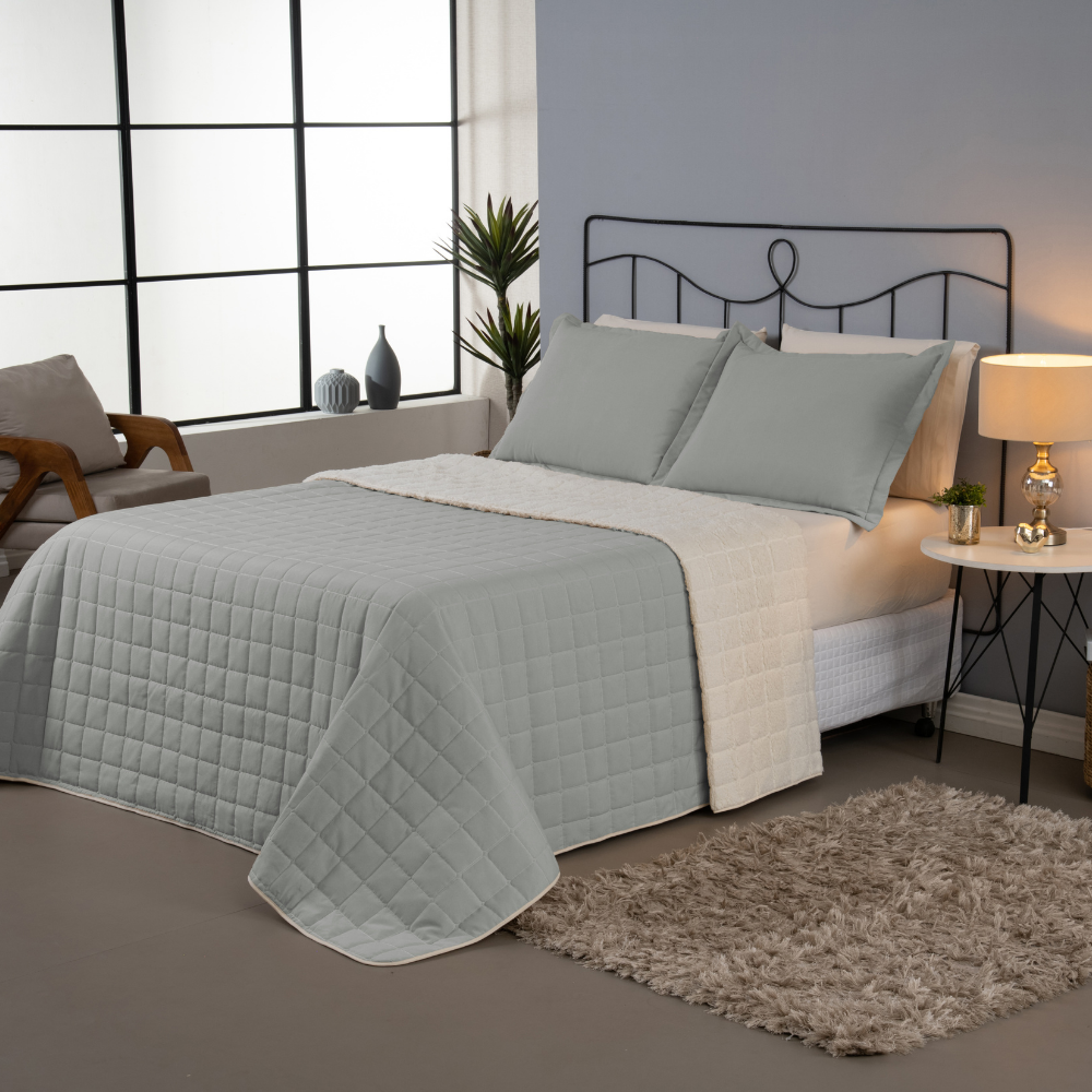 Kit Cobre Leito Matelado Dupla Face Sherpa de Carneiro 3 Peças Casal