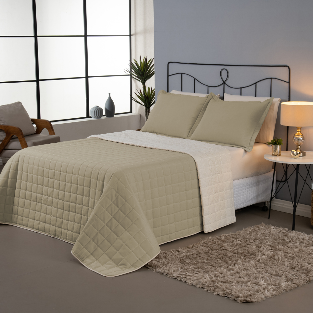 Kit Cobre Leito Matelado Dupla Face Sherpa de Carneiro 3 Peças Queen