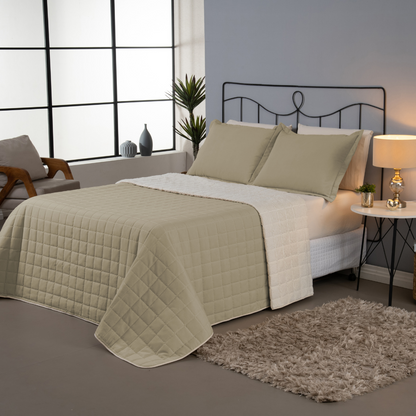 Kit Cobre Leito Matelado Dupla Face Sherpa de Carneiro 3 Peças Queen