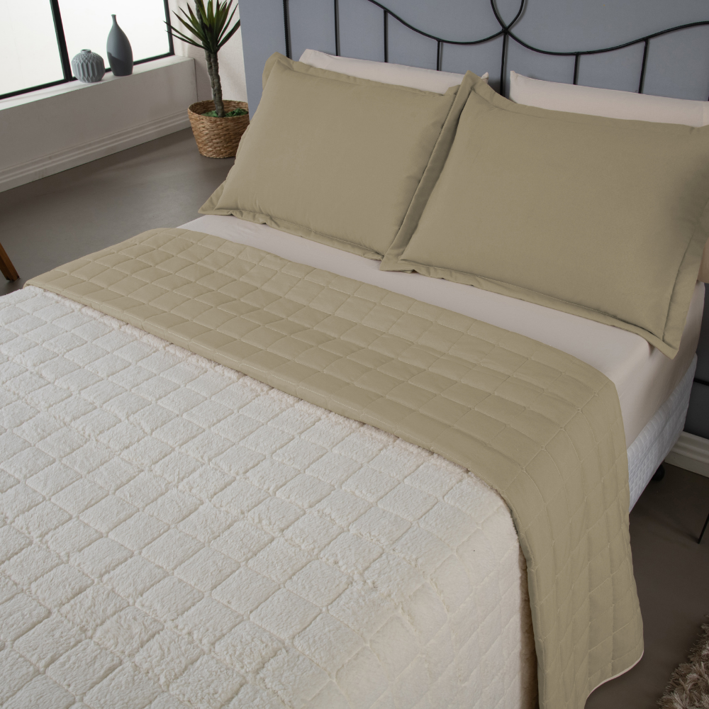 Kit Cobre Leito Matelado Dupla Face Sherpa de Carneiro 3 Peças Queen